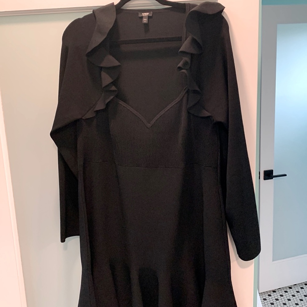 Express size xl black ruffled sweater party dress